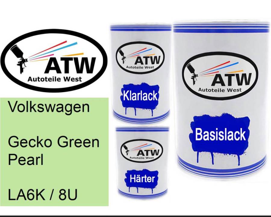 Volkswagen, Gecko Green Pearl, LA6K / 8U: 500ml Lackdose + 500ml Klarlack + 250ml Härter - Set, von ATW Autoteile West.